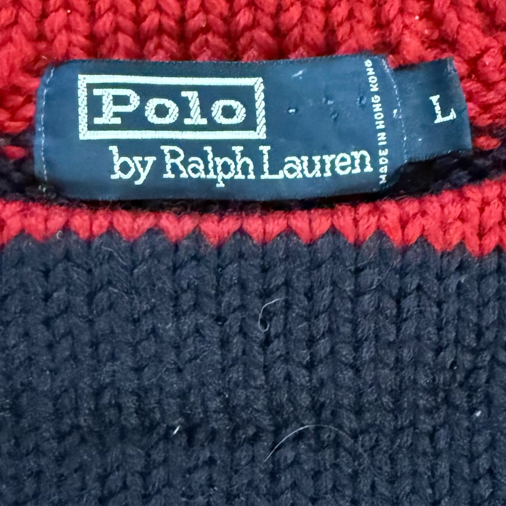 Polo Ralph Lauren mens oversized sweater, vintage, size L, red, blue - Picture 2 of 3